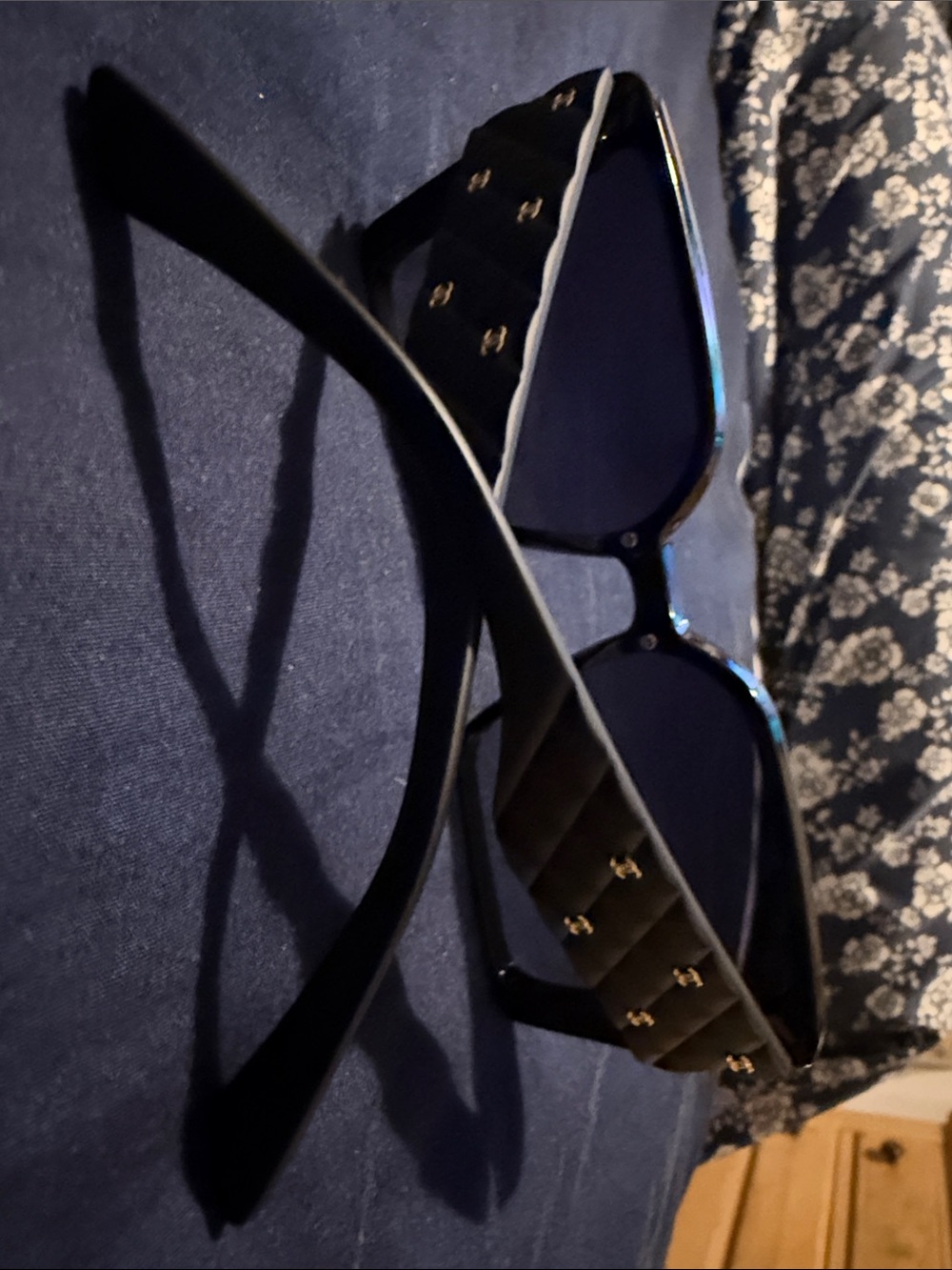 CHANEL Black Quilted Sunglasses with Gold CC Accents - Picture 8 of 9